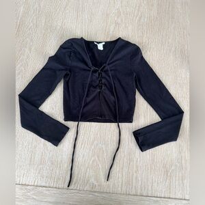 Forever 21 Black Lace-Up Long-Sleeve Crop Top - Women